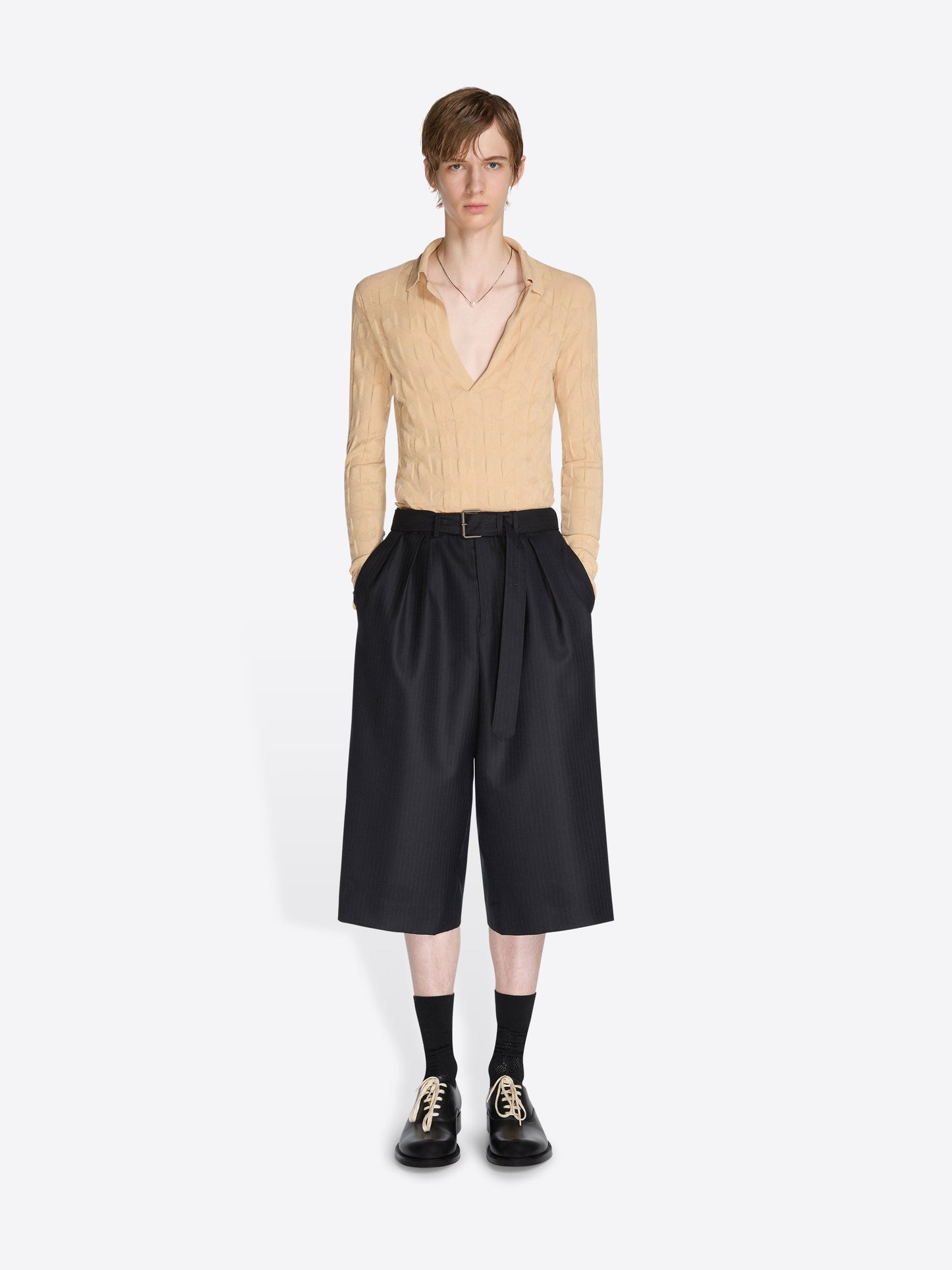 Belted Light Wool Shorts