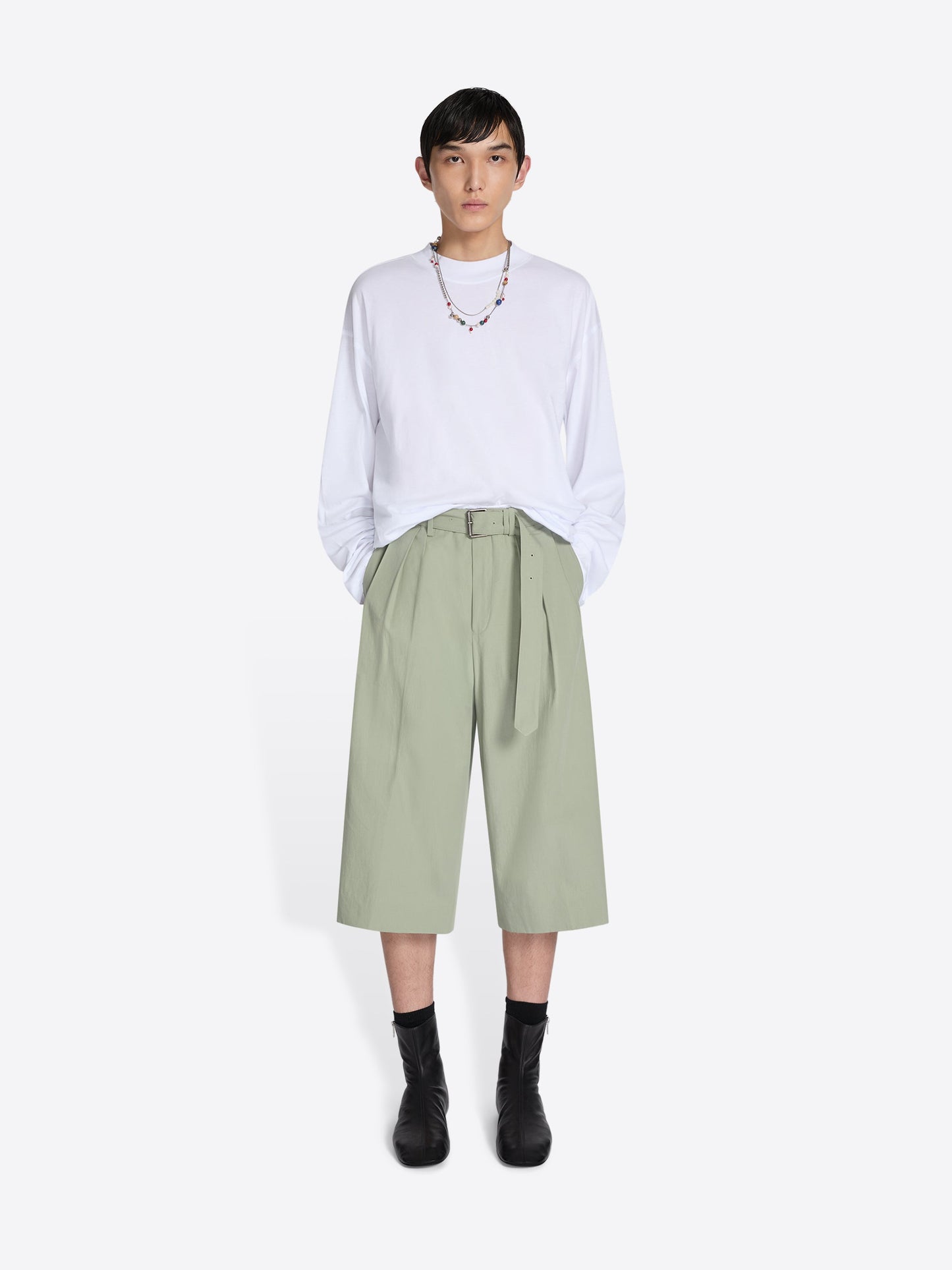 Belted Cotton Poplin Shorts